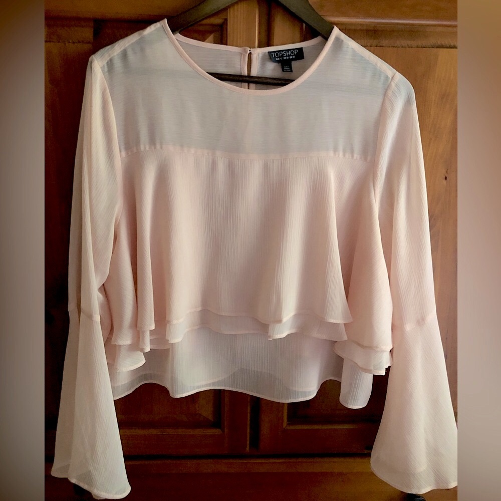 Topshop flowy &ruffled blush pink blouse size 10 ~ excellent condition